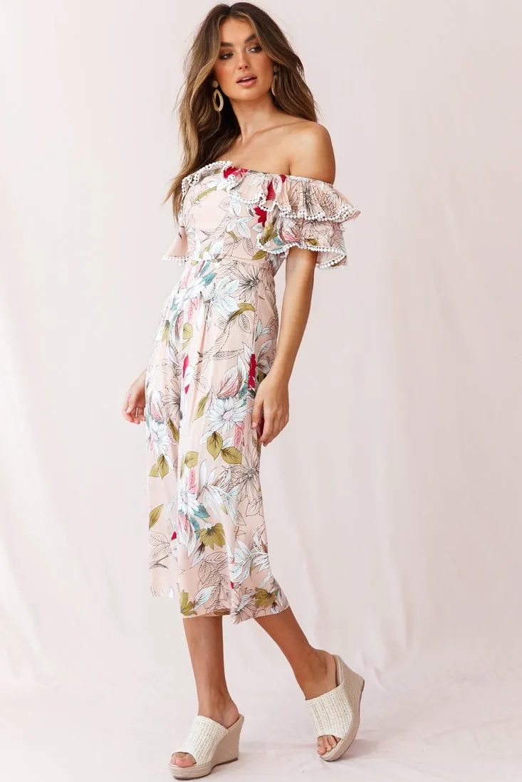 Keeper Off-Shoulder Culotte Jumpsuit Floral Print Mocha