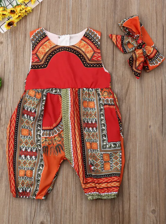 Kente Cuteness Sleeveless Jumpsuit And Headband Set