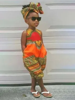 Kente Cuteness Sleeveless Jumpsuit And Headband Set