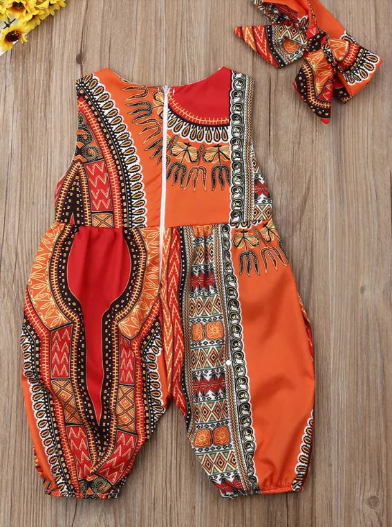 Kente Cuteness Sleeveless Jumpsuit And Headband Set