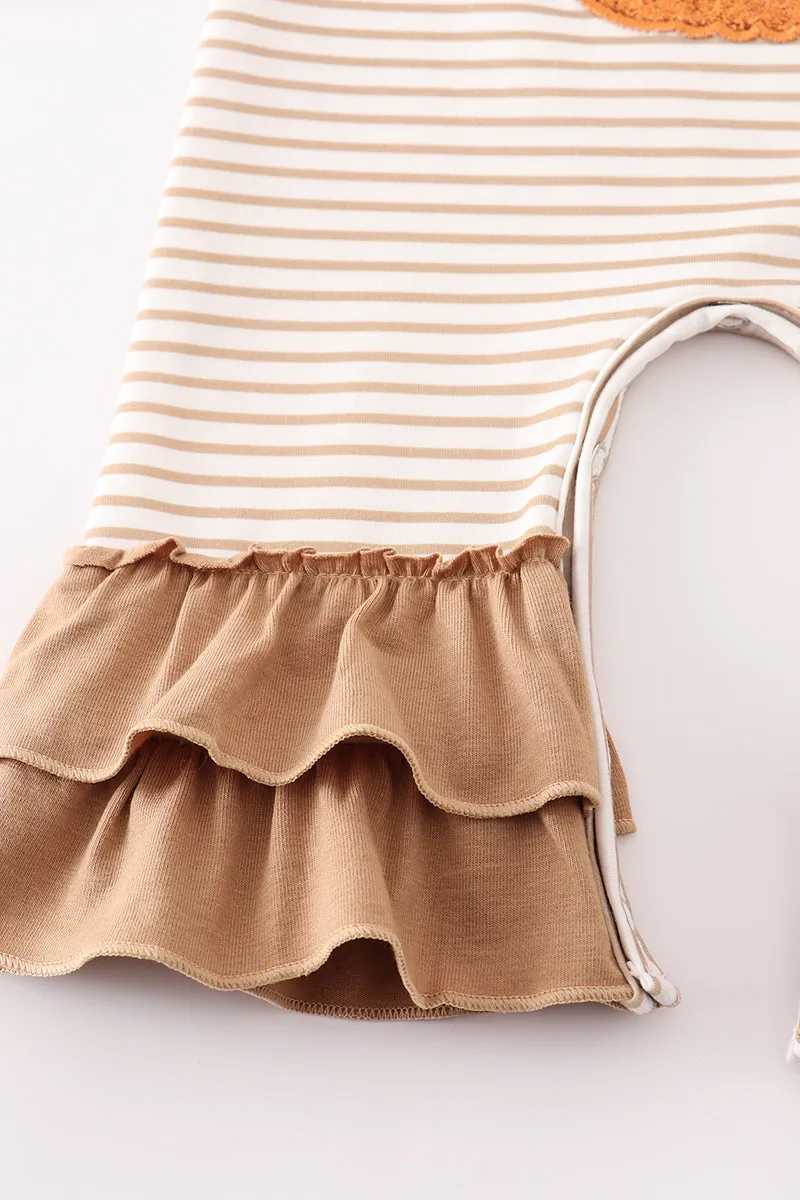 Khaki stripe pumpkin glitter girl romper