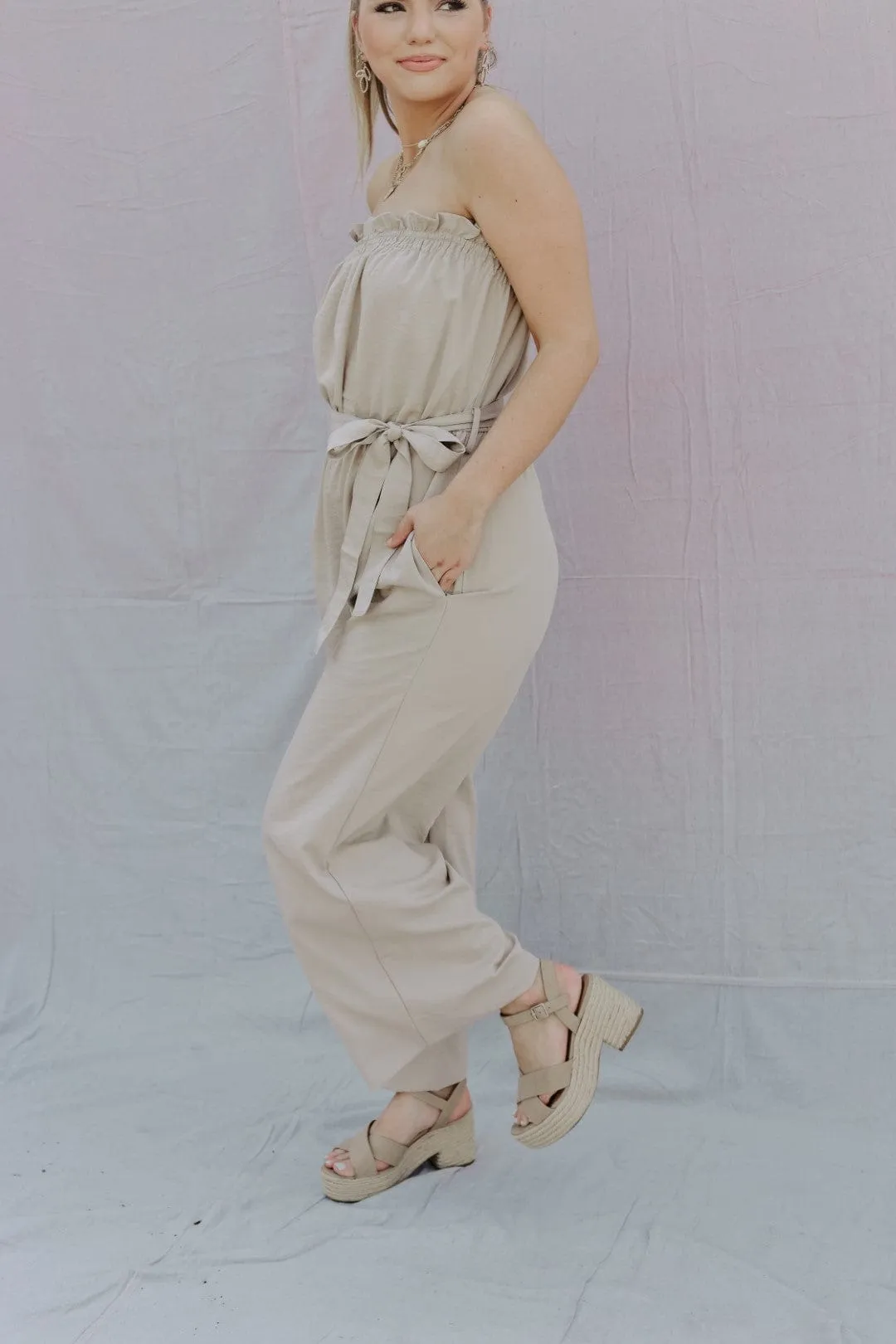 Khaki Tie Waist Jumpsuit