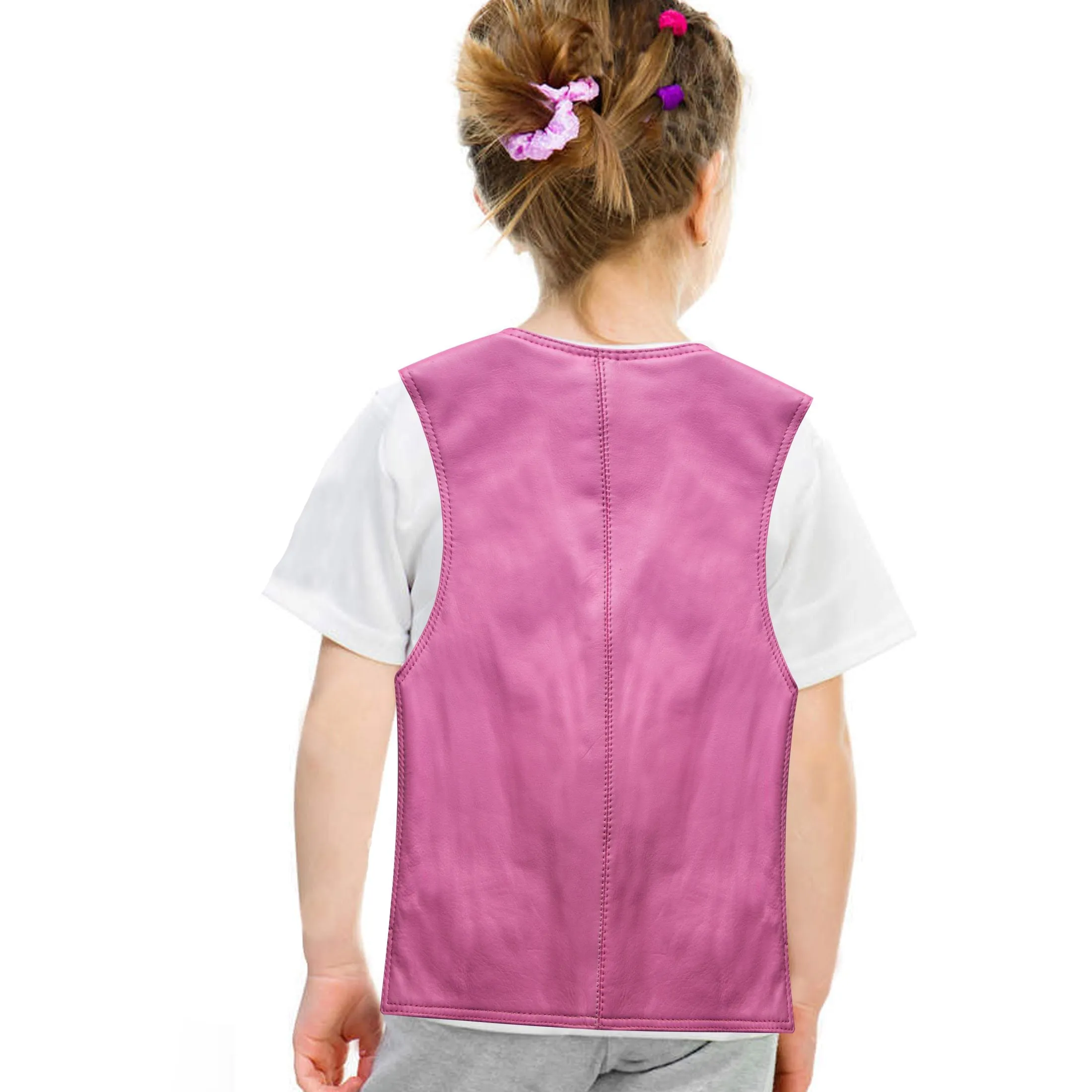 Kids Pink Leather Motorcycle Vest With Button Snap Closure