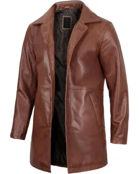 Leather Trench Coat Mens Brown