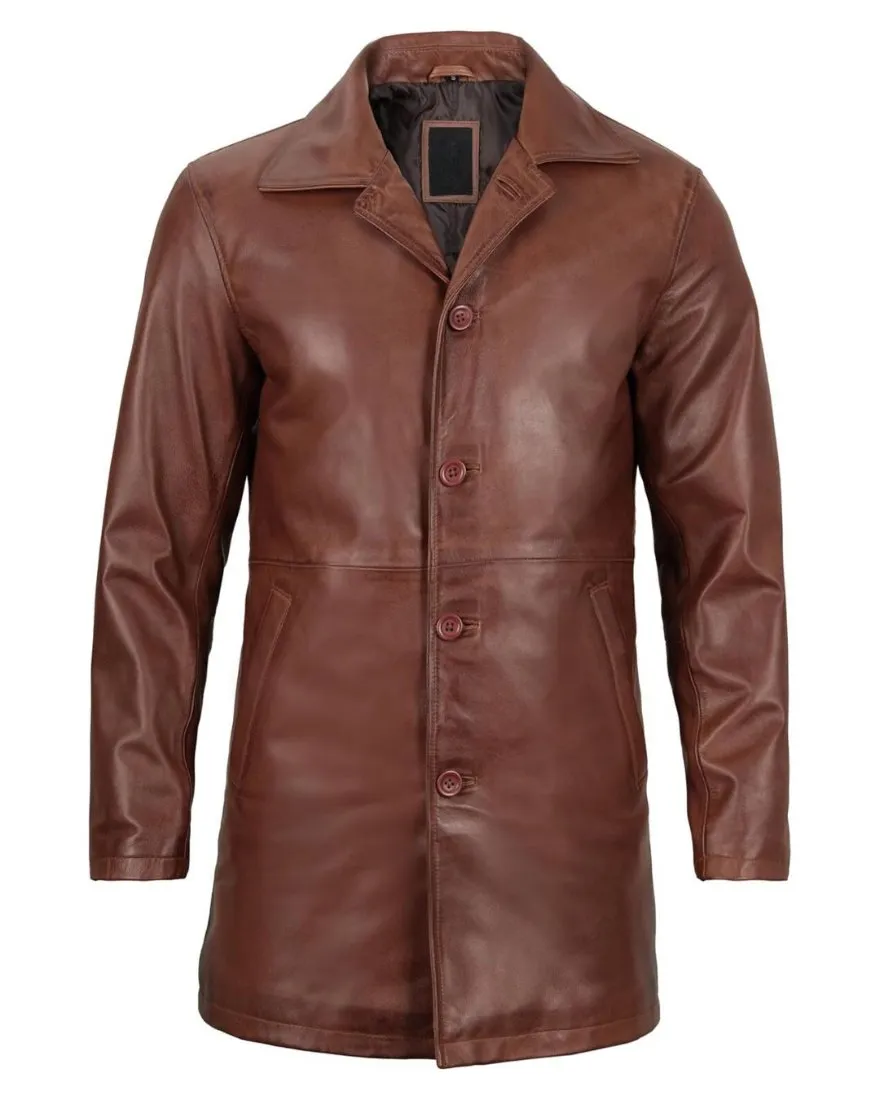 Leather Trench Coat Mens Brown