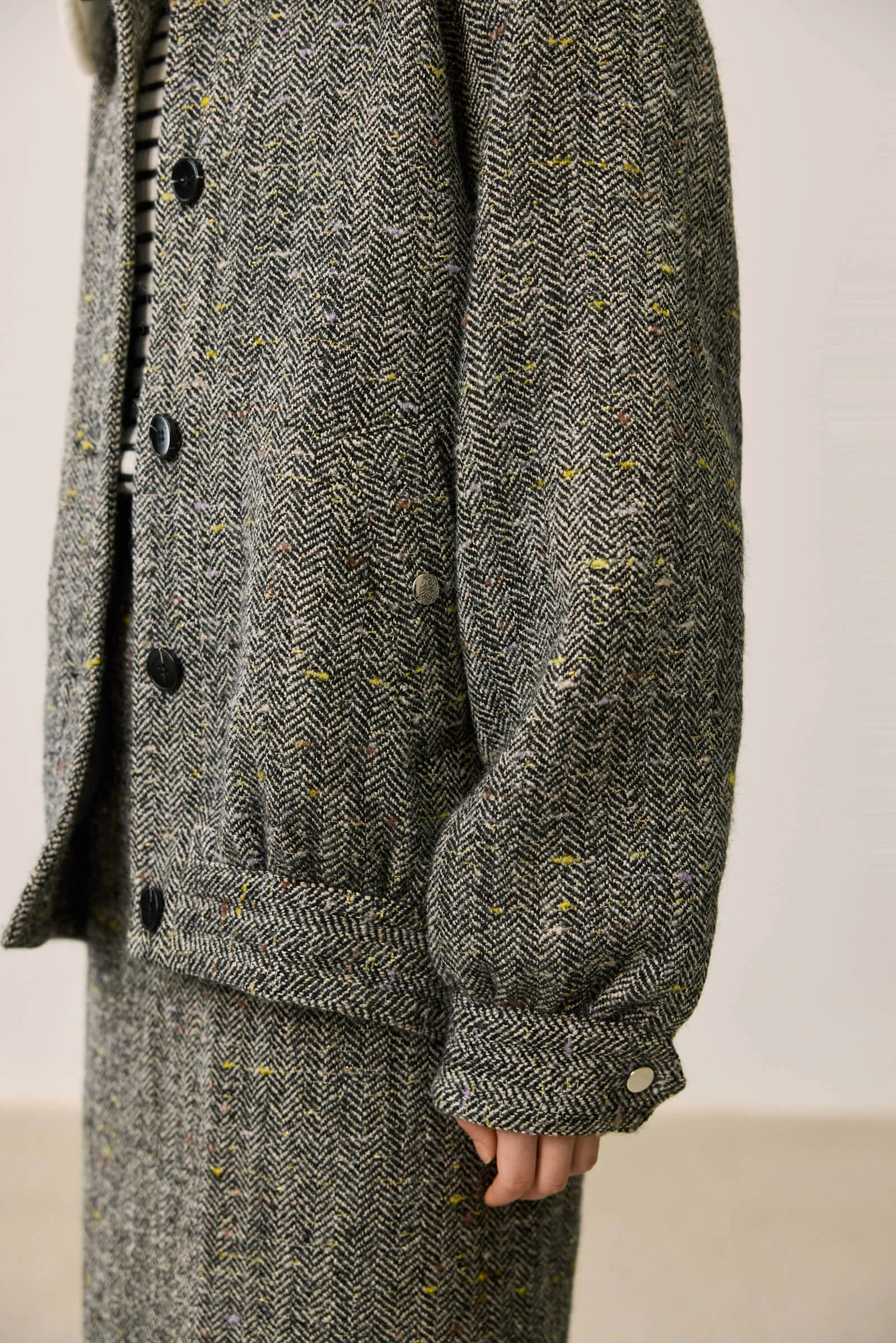 LILY Herringbone Textured Wool Coat