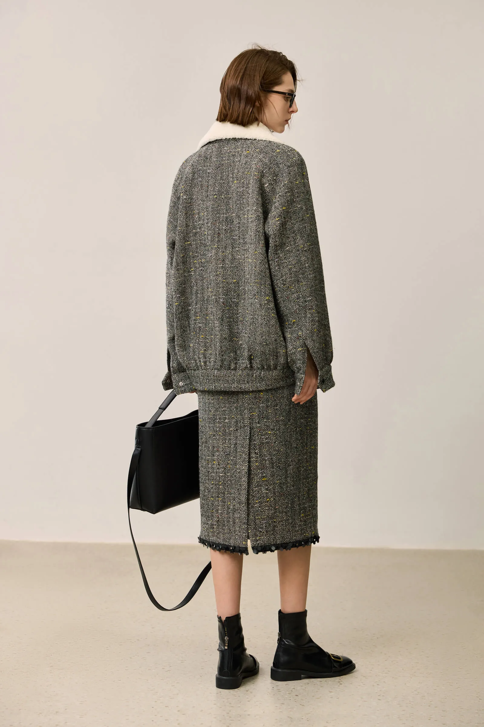 LILY Herringbone Textured Wool Coat