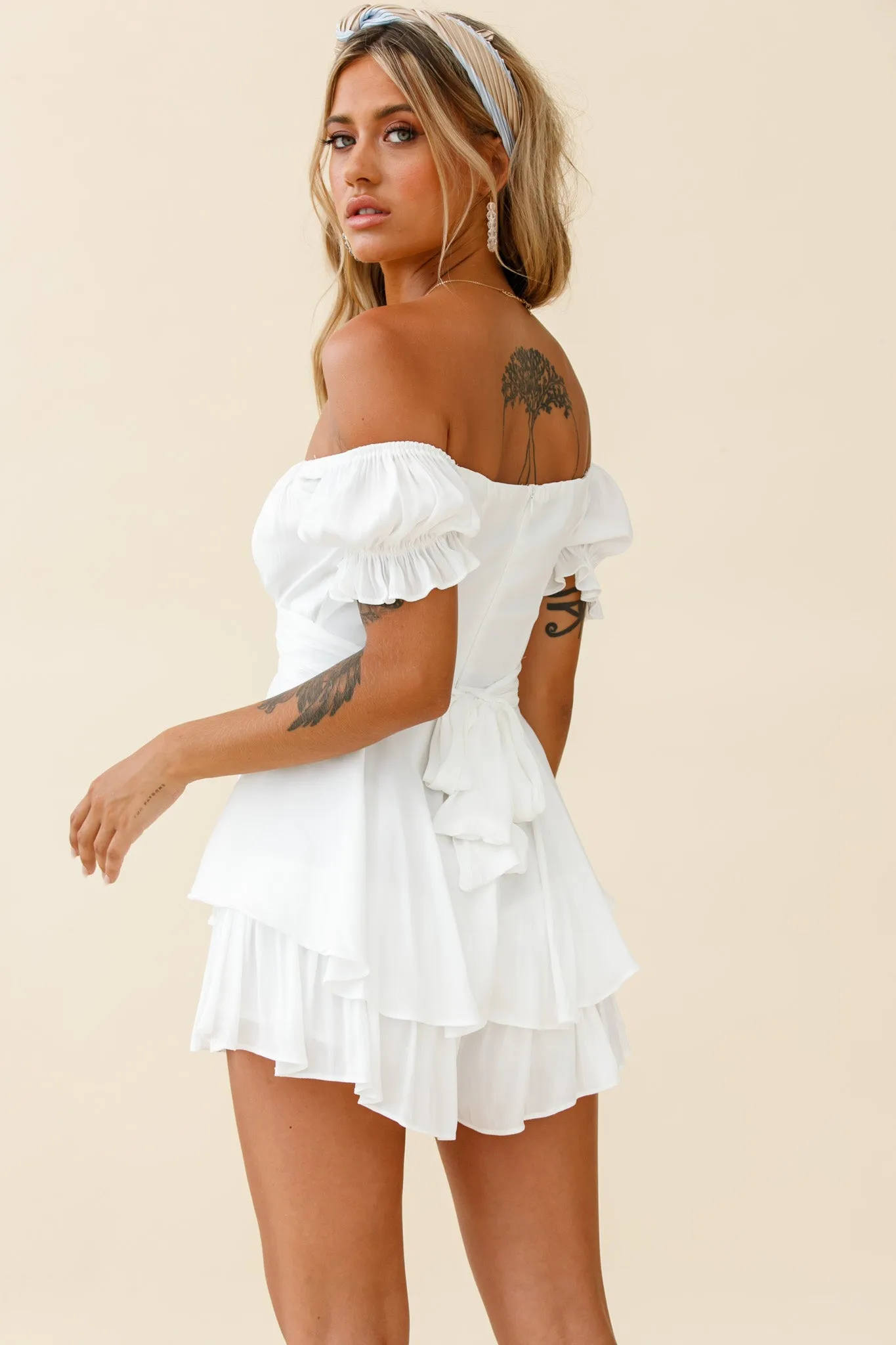 Linka Off-Shoulder Tie Back Romper White