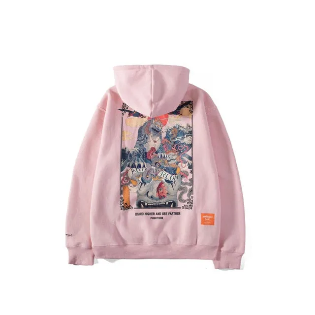 Lion Print Hooded Fleece Hoodies