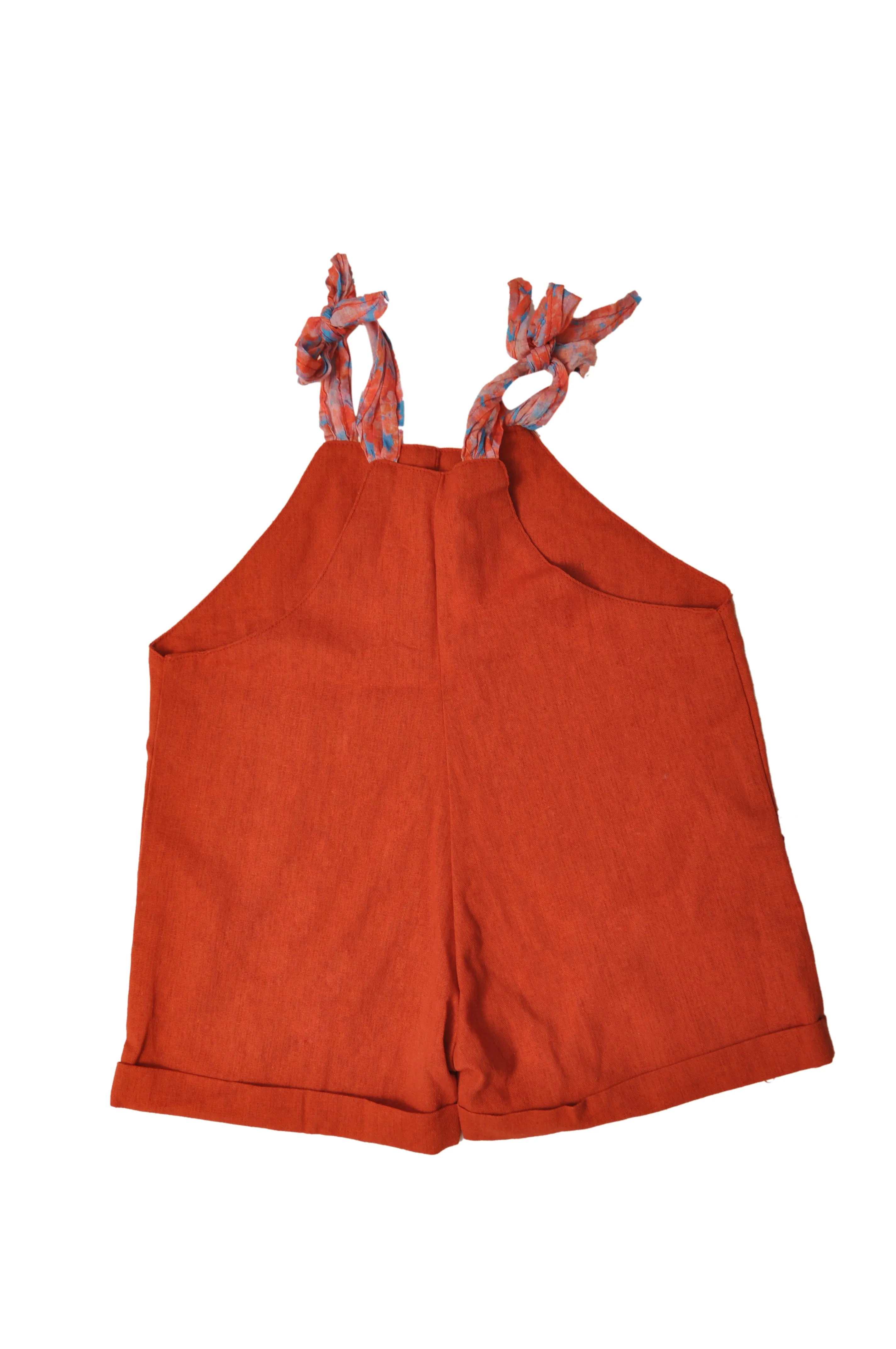 Little Marina Linen Romper Brick Red