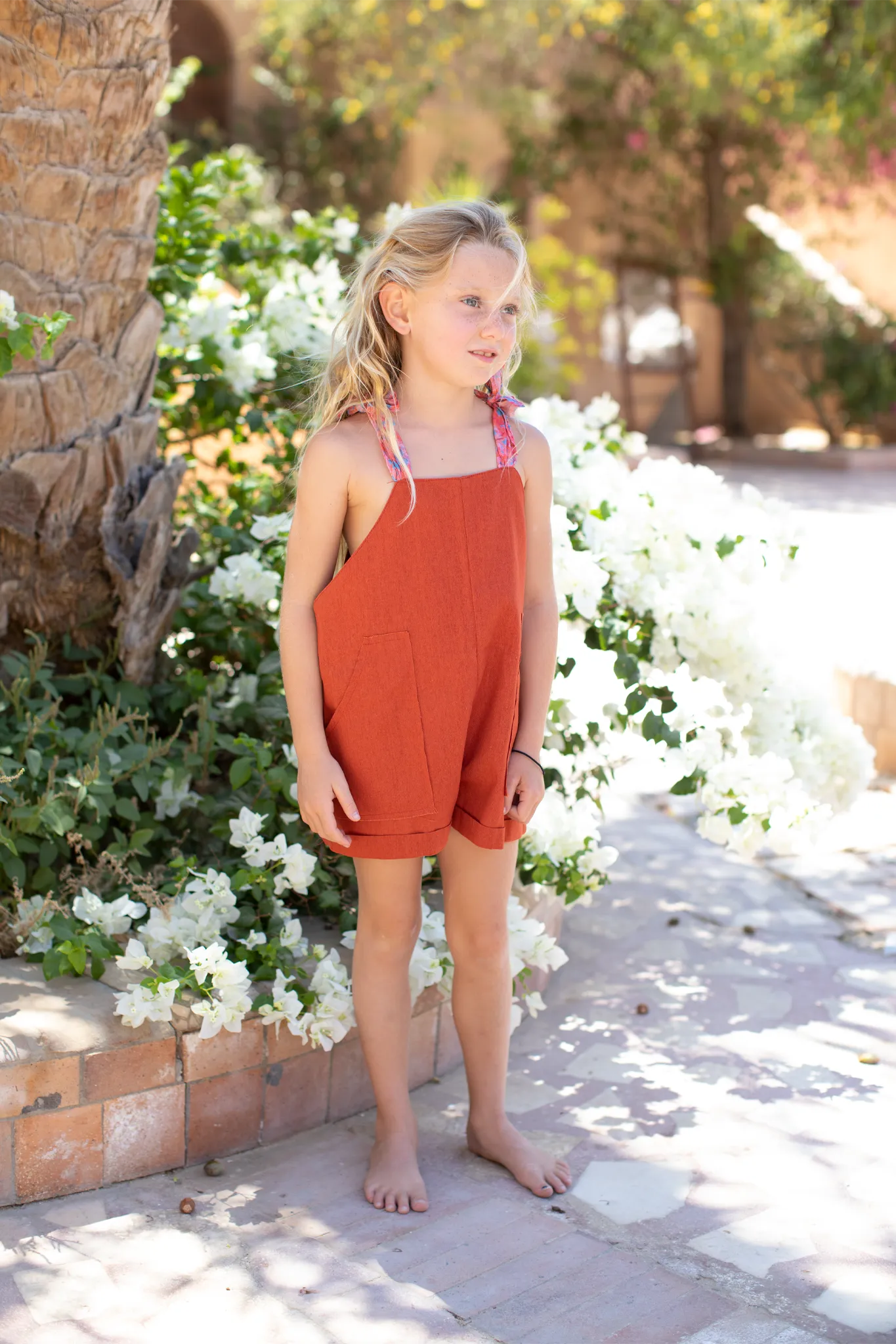 Little Marina Linen Romper Brick Red