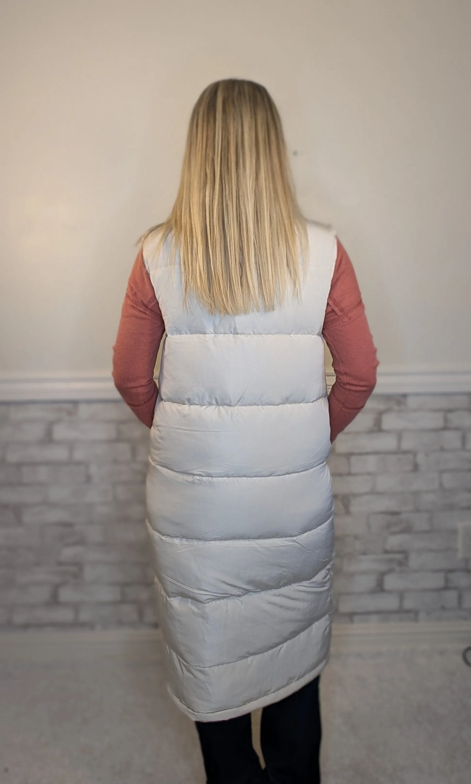 Long Thick Cream Puffer Vest