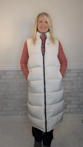 Long Thick Cream Puffer Vest