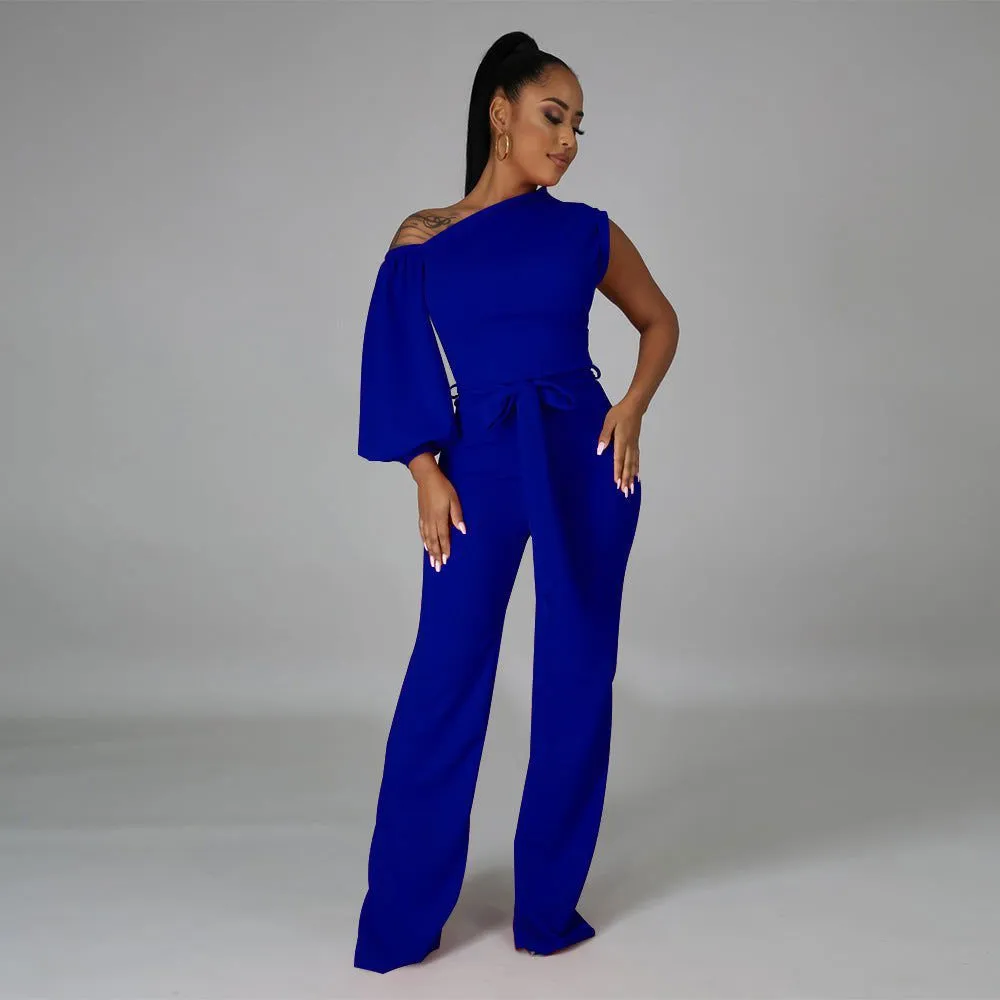 LovelyRLovely Solid Color Single Shoulder Jumpsuit