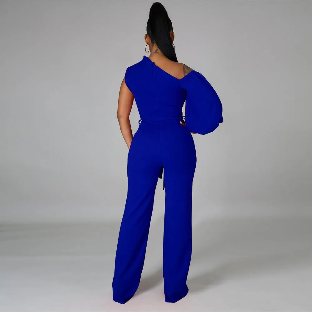 LovelyRLovely Solid Color Single Shoulder Jumpsuit