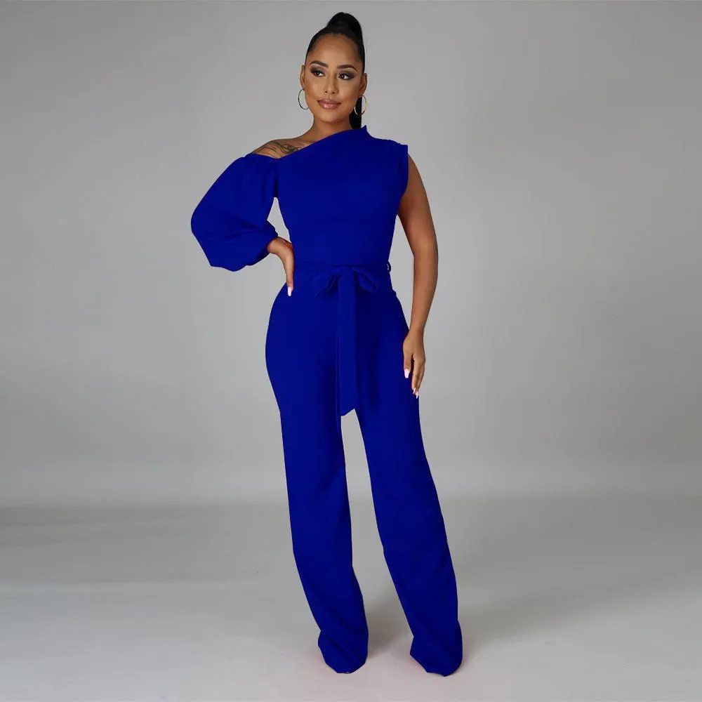 LovelyRLovely Solid Color Single Shoulder Jumpsuit