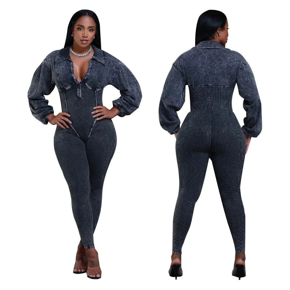 LovelyRLovely Women's V-neck Gigot Sleeve Jumpsuit