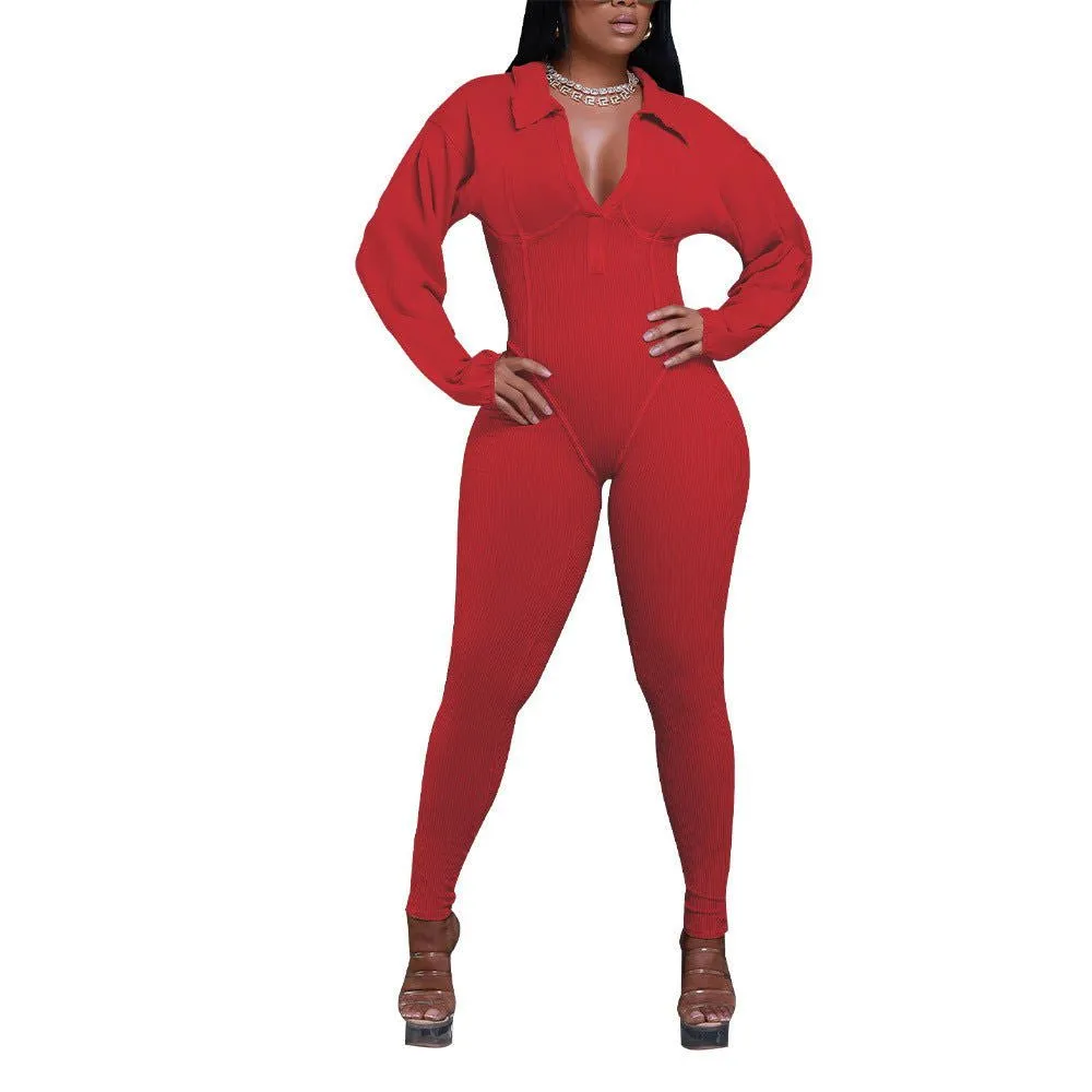 LovelyRLovely Women's V-neck Gigot Sleeve Jumpsuit