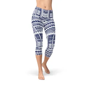 Maori-Inspired Polynesian Warrior Capri Leggings for Active Women