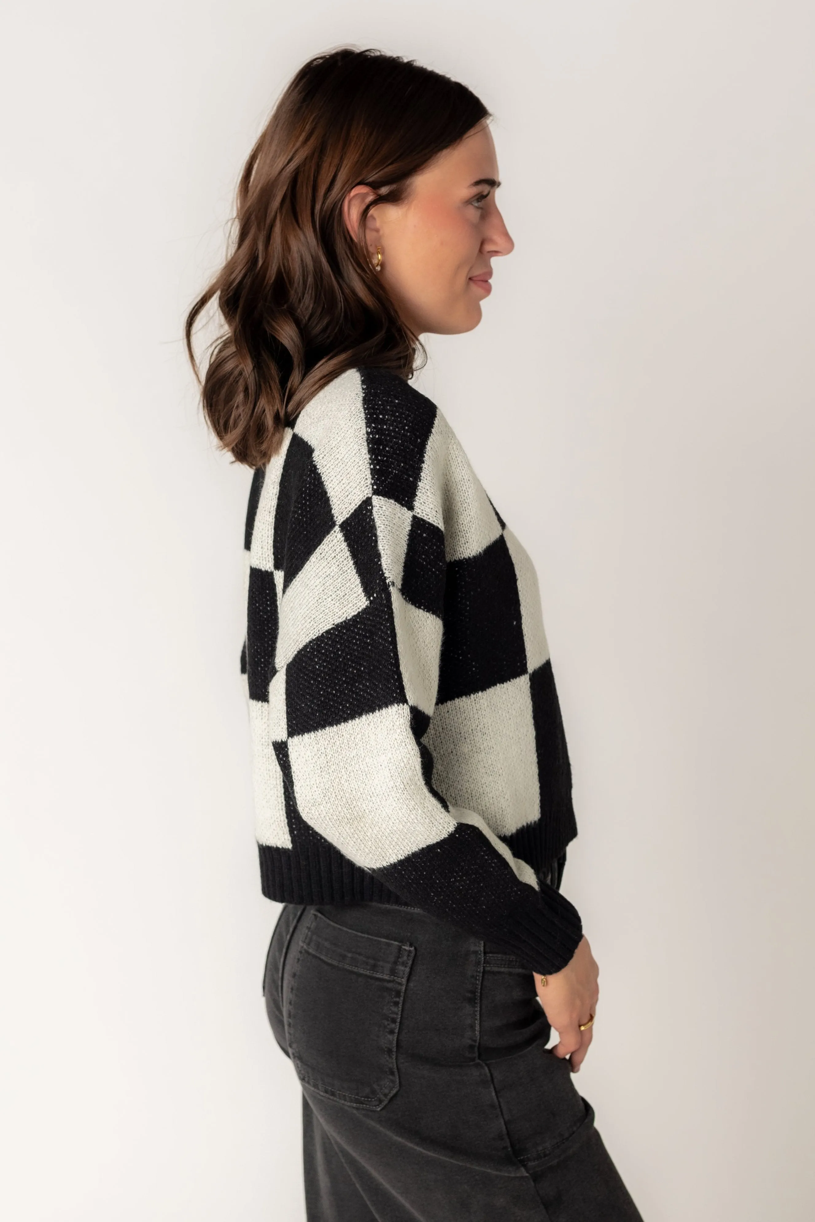 Martha Checkered Mock Knit Sweater