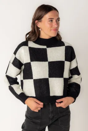 Martha Checkered Mock Knit Sweater