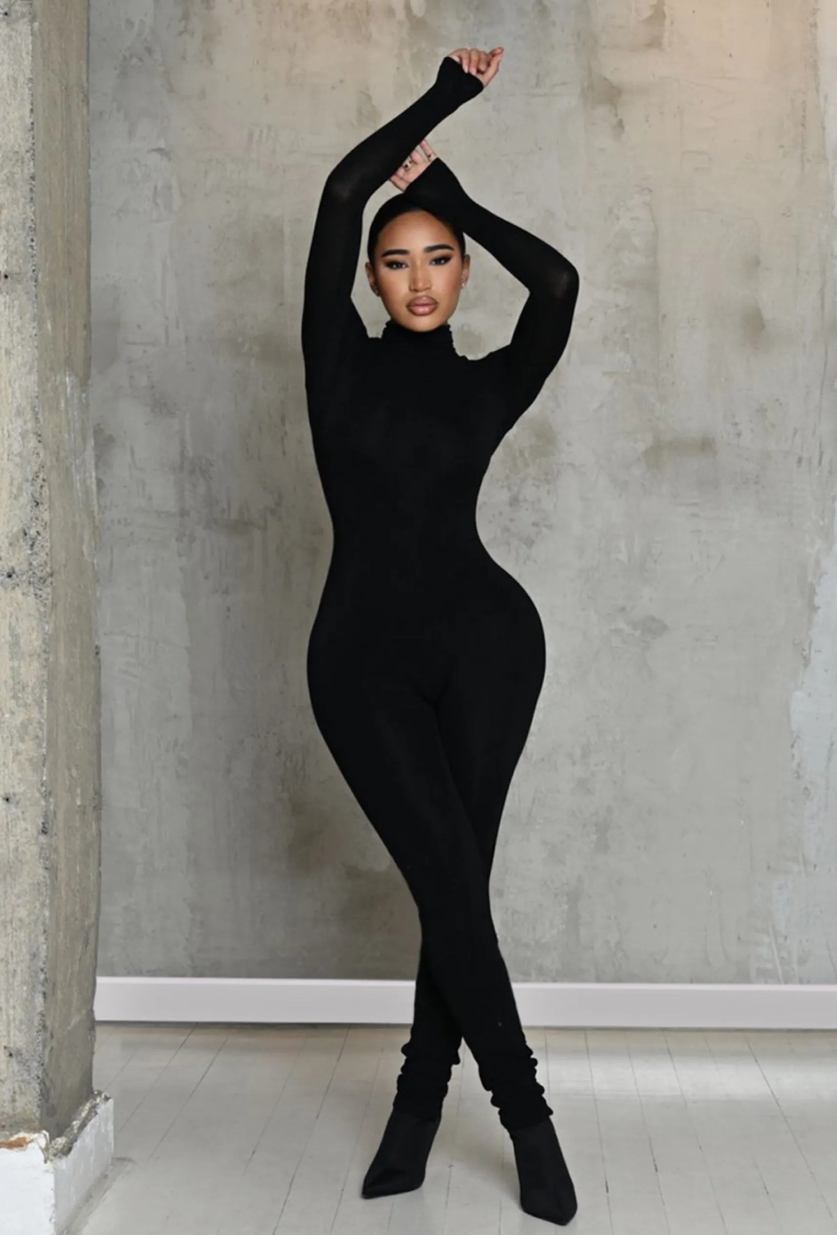 Matte Basix Sculpt Turtle Neck Jumpsuit - Black