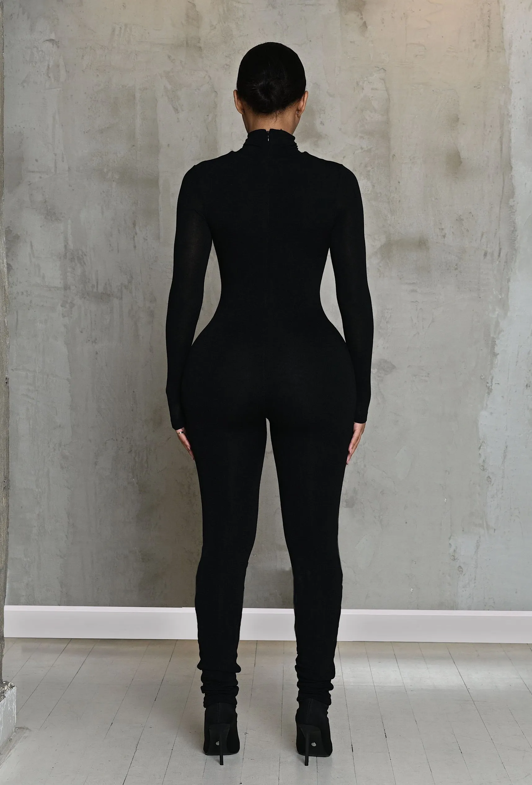 Matte Basix Sculpt Turtle Neck Jumpsuit - Black