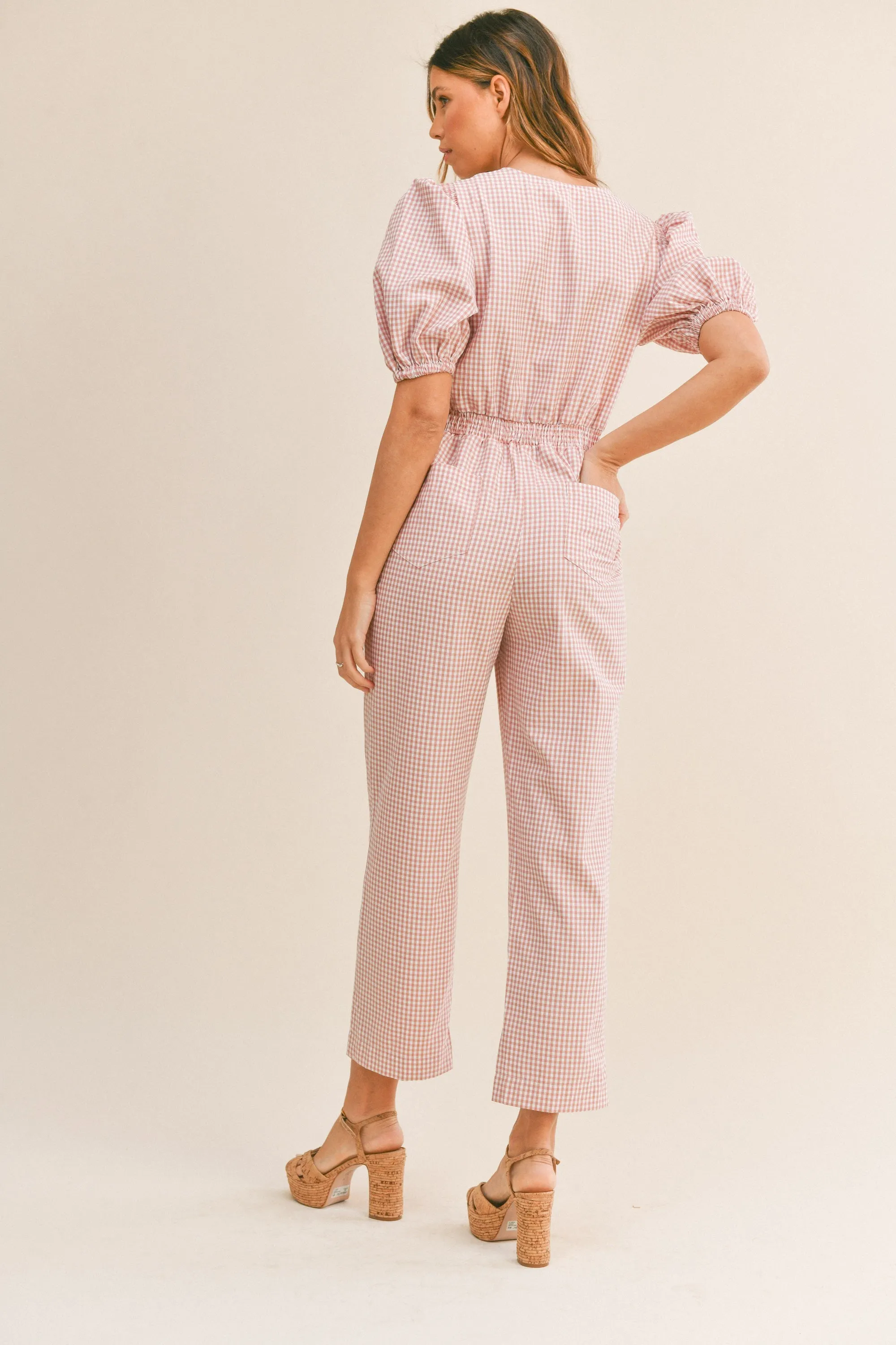 Mauve Chic Gingham Jumpsuit