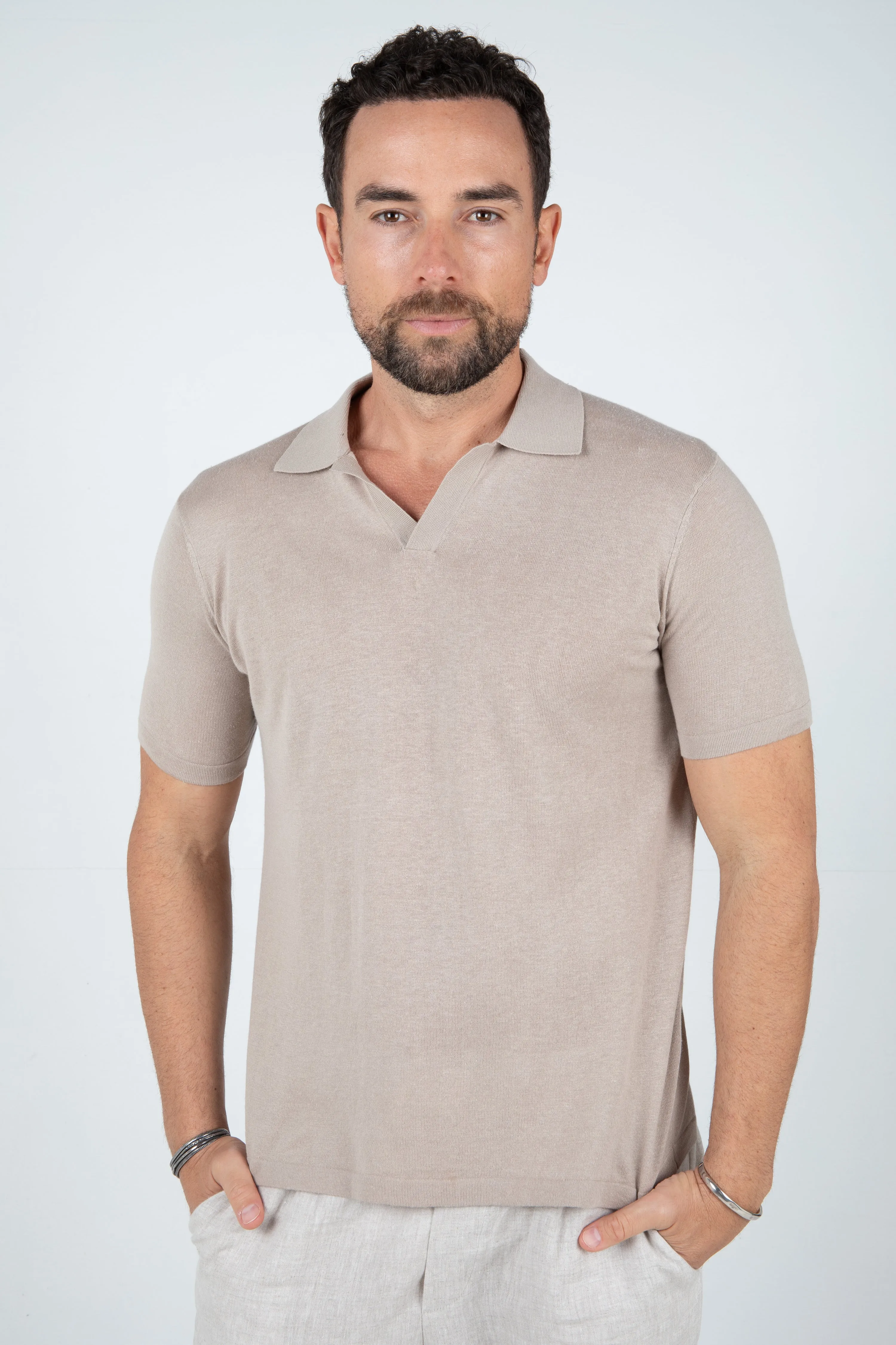 MAVERICK KNITTED POLO - SAND