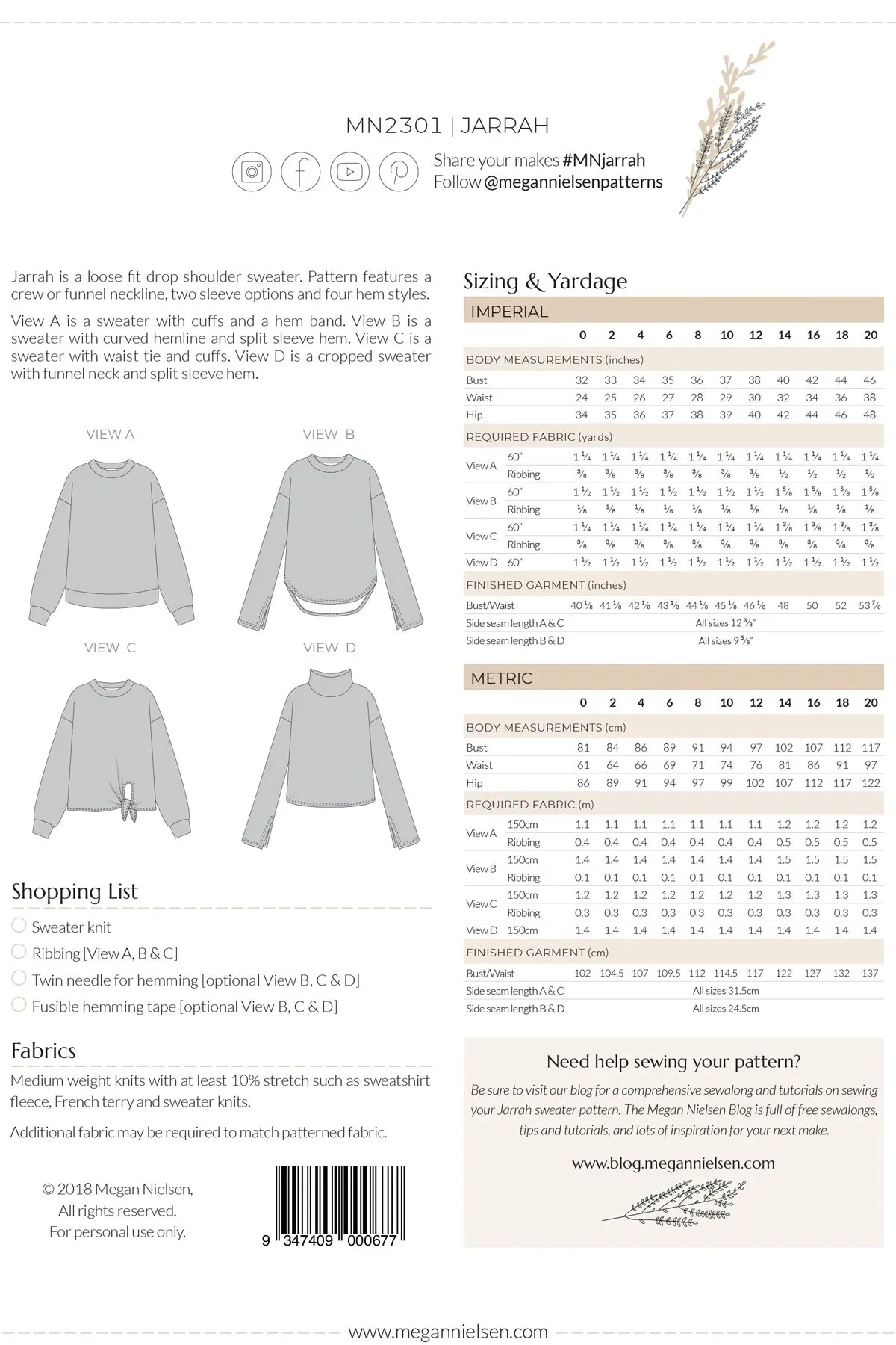 Megan Nielsen - Jarrah Sweater Sewing Pattern