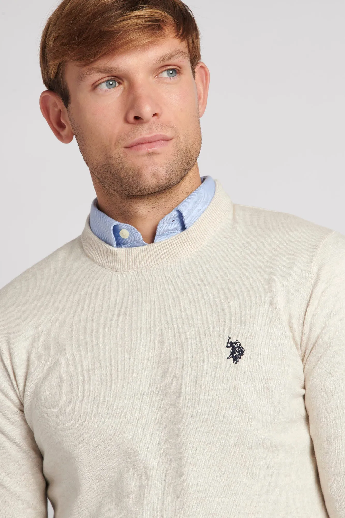 Mens Cotton Crewneck in Birch Marl