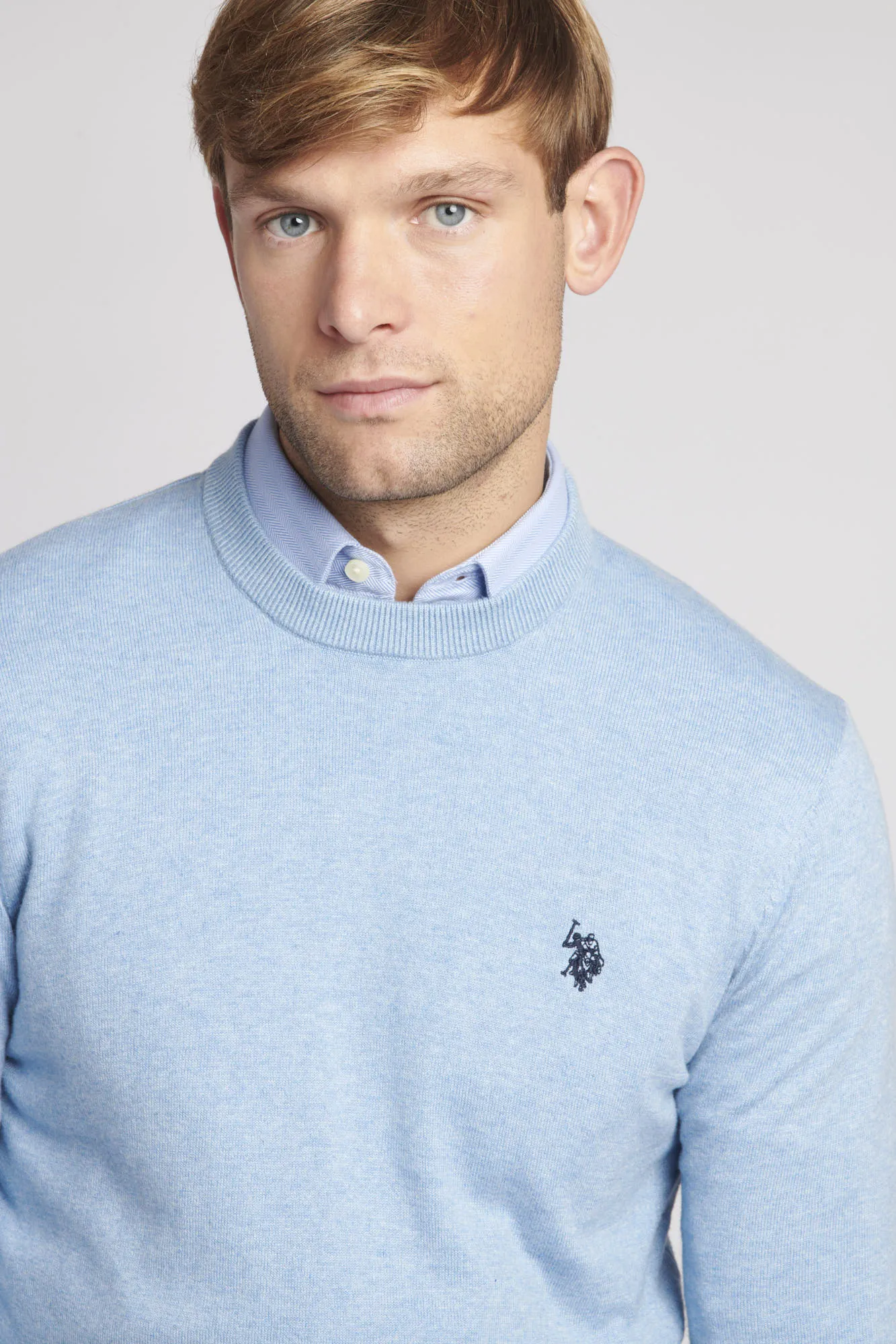 Mens Cotton Crewneck in Parisian Blue Marl