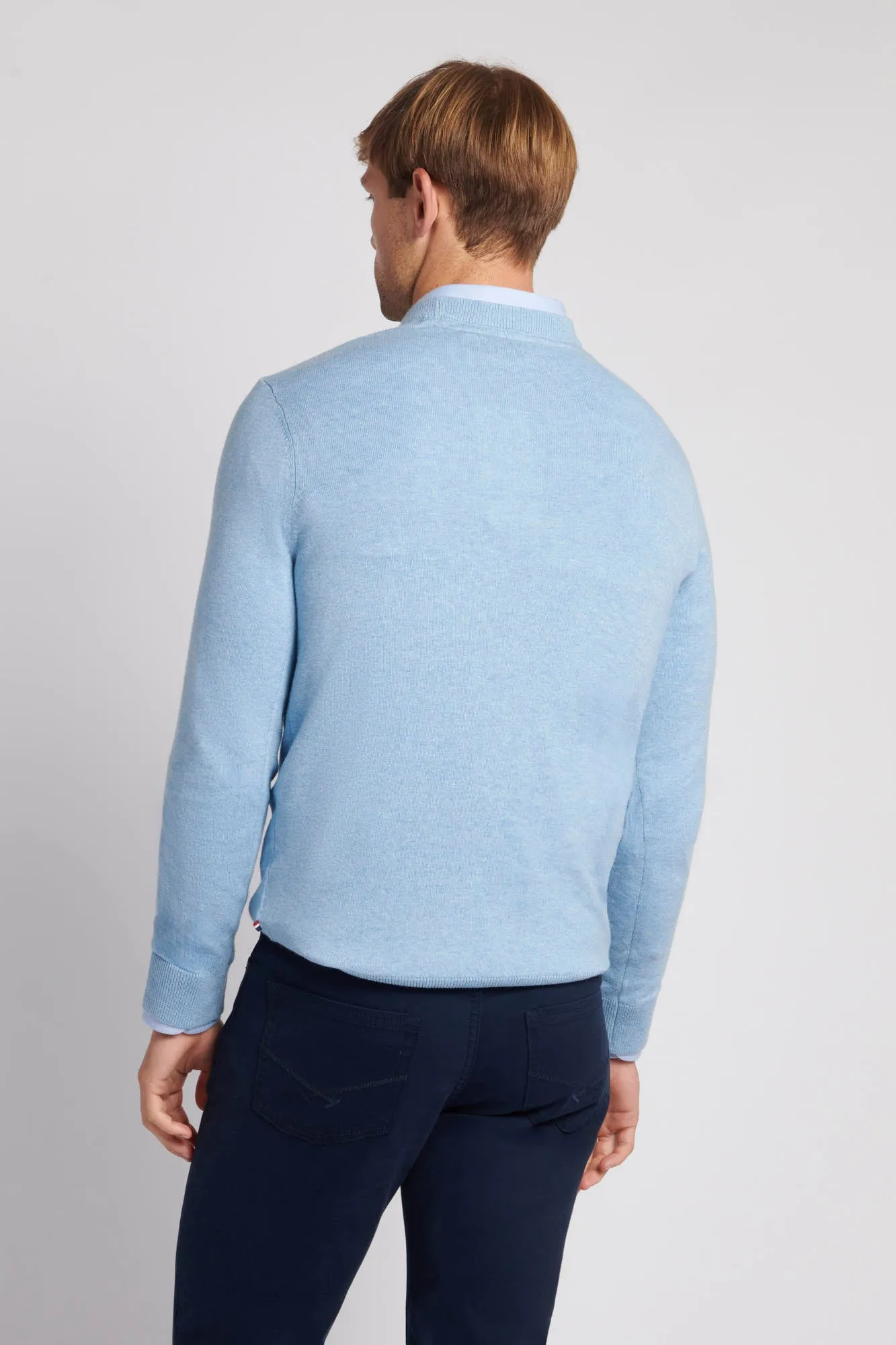 Mens Cotton Crewneck in Parisian Blue Marl