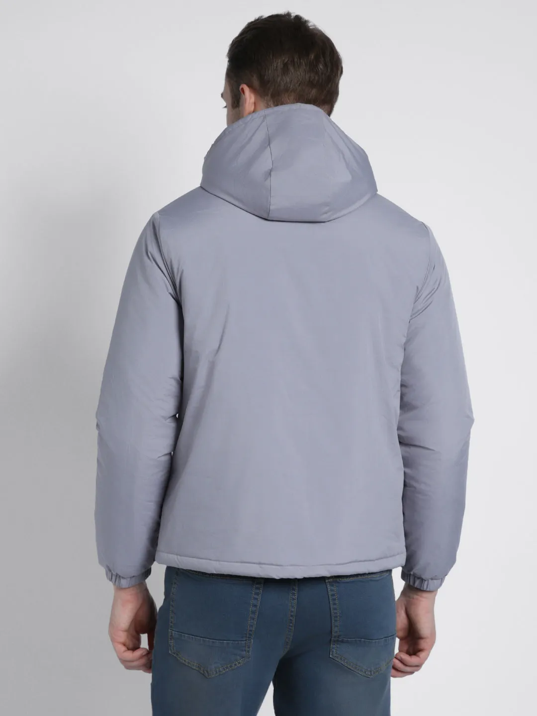 Men's Hooded Regular Fit Solid Panelled Grey Sky Jackets