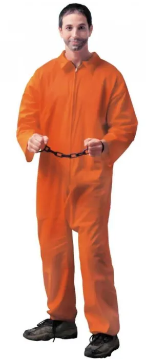 Mens Orange Jumpsuit Jailbird Overalls Costume