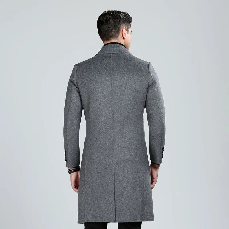 Men's Premium Quality Australian Wool Blend Double Breasted Long Trench Coat | XZ338