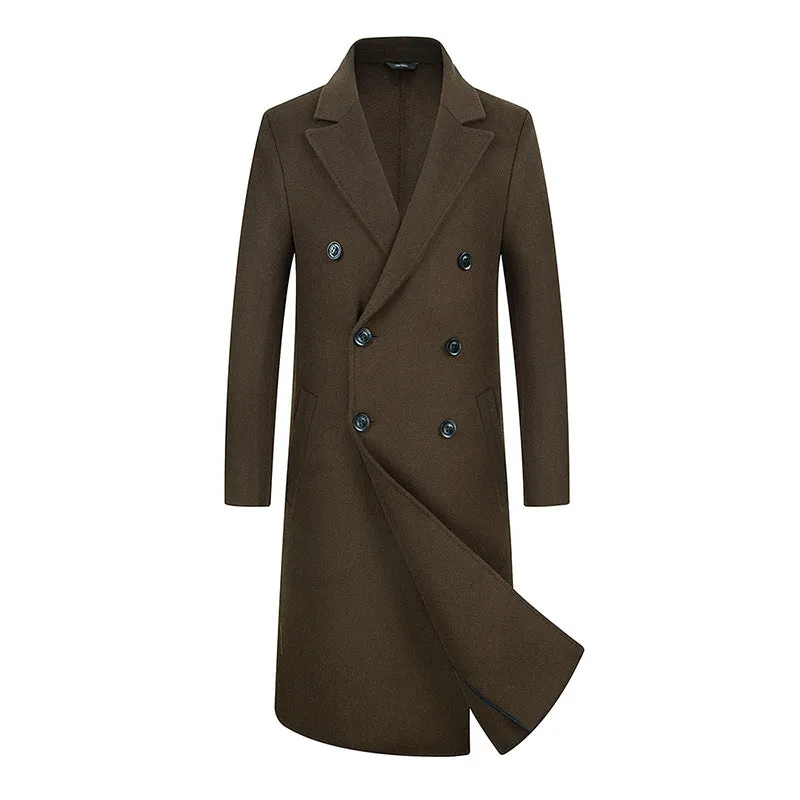 Men's Premium Quality Australian Wool Blend Double Breasted Long Trench Coat | XZ338