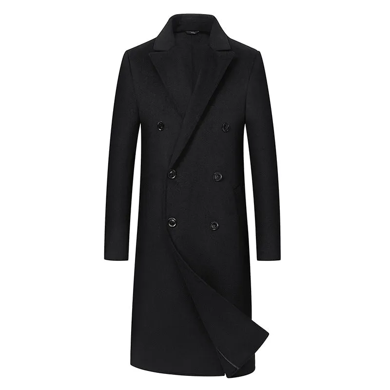 Men's Premium Quality Australian Wool Blend Double Breasted Long Trench Coat | XZ338