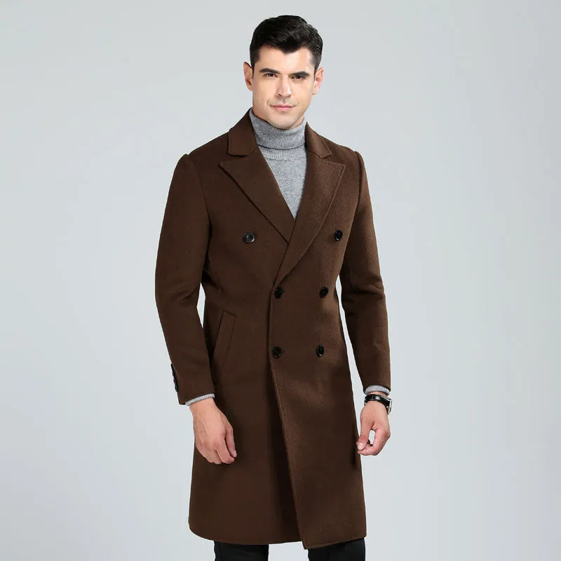 Men's Premium Quality Australian Wool Blend Double Breasted Long Trench Coat | XZ338