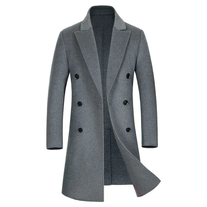 Men's Premium Quality Australian Wool Blend Double Breasted Long Trench Coat | XZ338