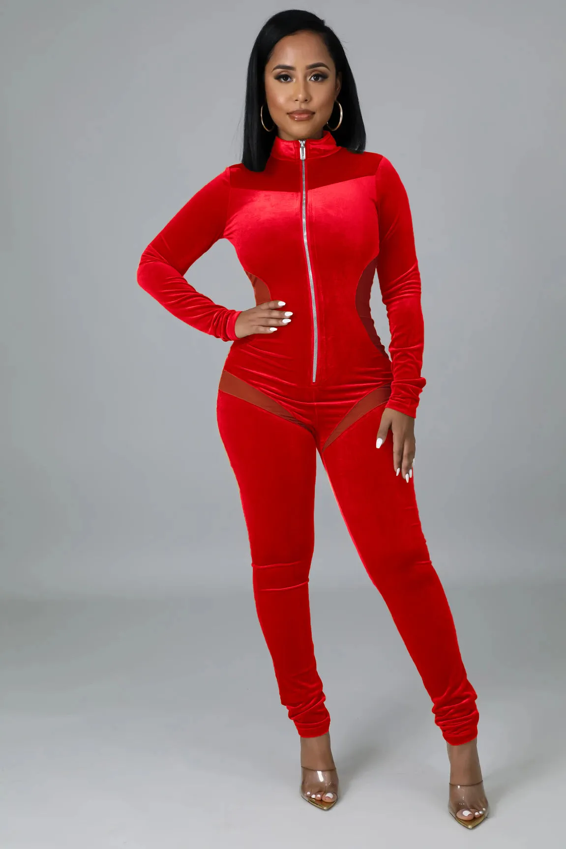 Mesh Stitched Zipper Wholesale Women Jumpsuit