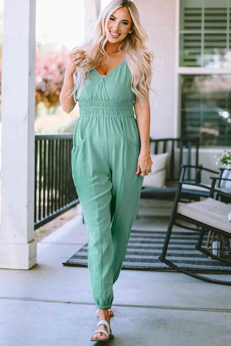 Mint Green V-Neck Summer Jumpsuits