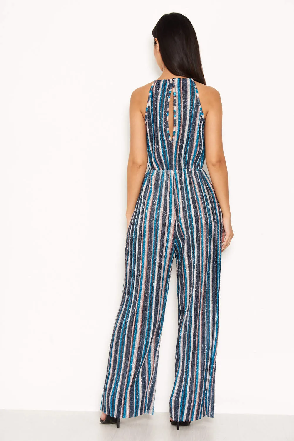 Multi Pleated Stripe Jumpsuit