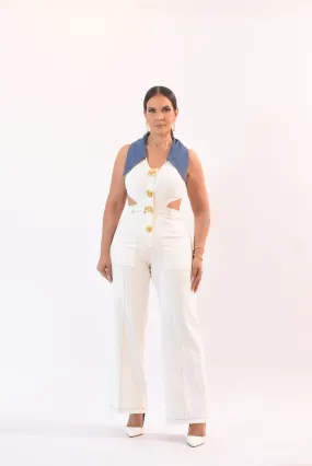 My Popular Fashion Denim Jumpsuit White