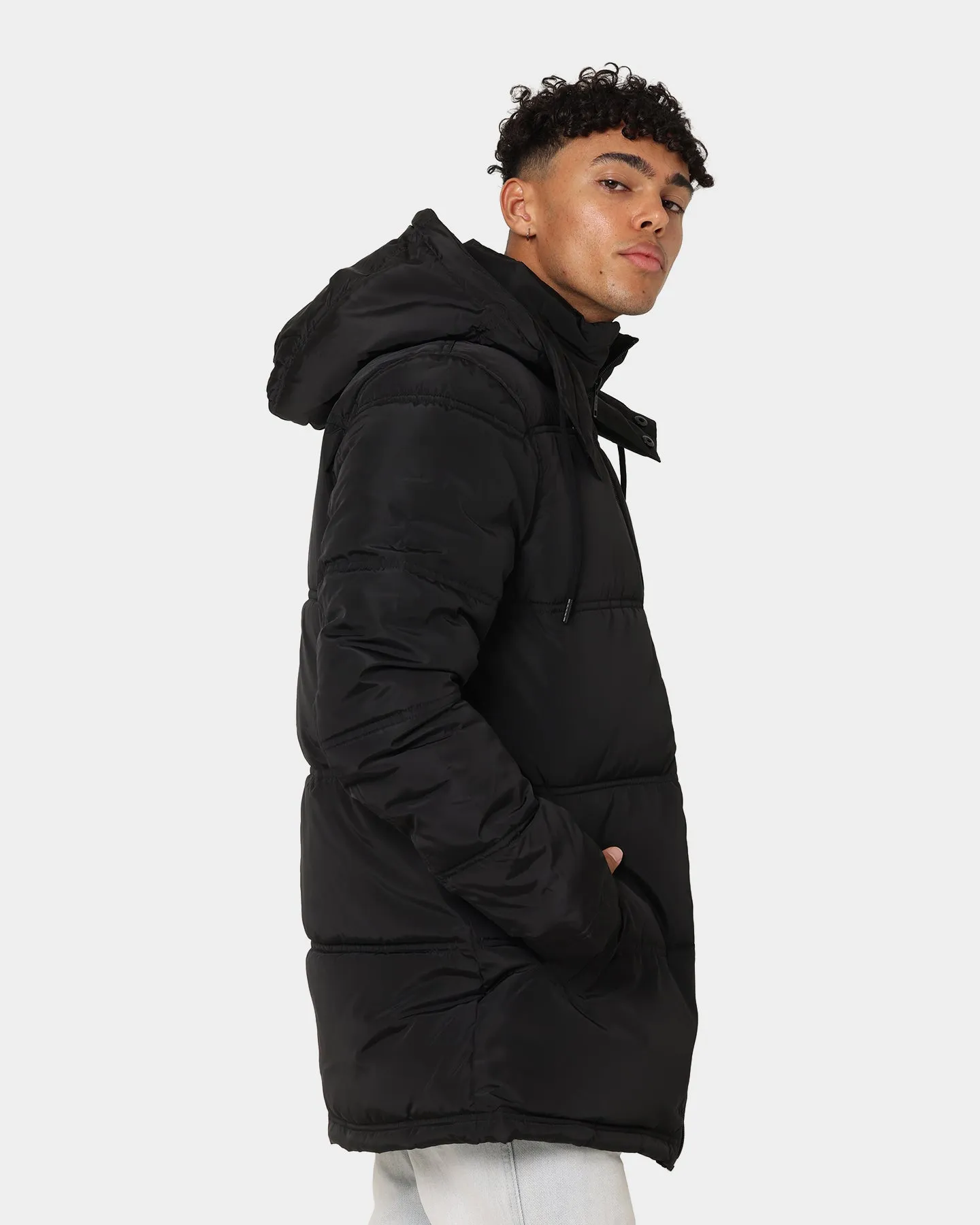 Nena and Pasadena Paramount Long Line Puffer Jacket Jet Black