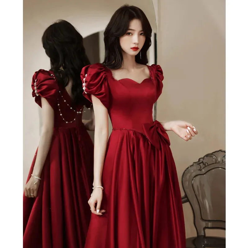 New wine long women prom dress party ball performance dress gown        fg4356