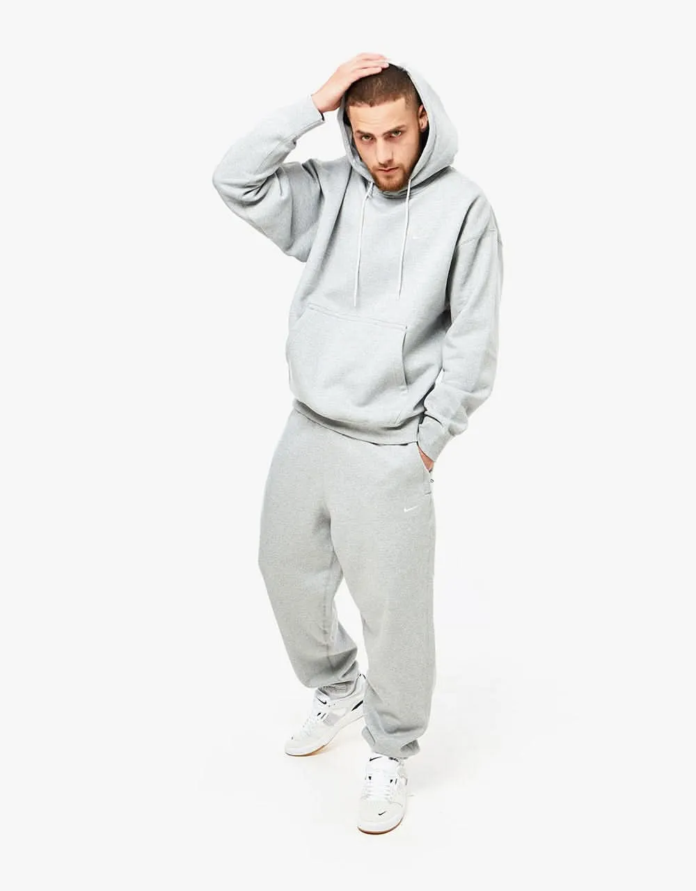 Nike Solo Swoosh Pullover Hoodie - Dark Grey Heather/White