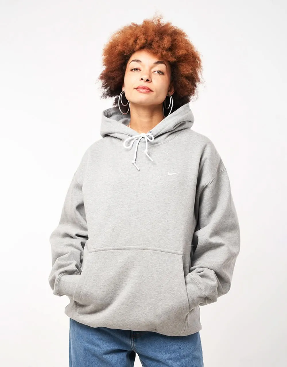 Nike Solo Swoosh Pullover Hoodie - Dark Grey Heather/White