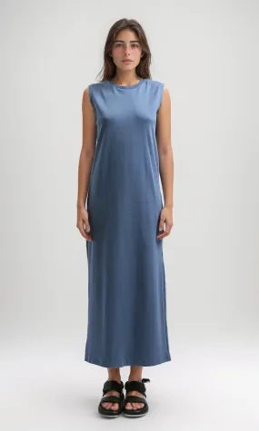 O197717 Sleeveless Solid Feminine Midi Dress - Jeans Blue