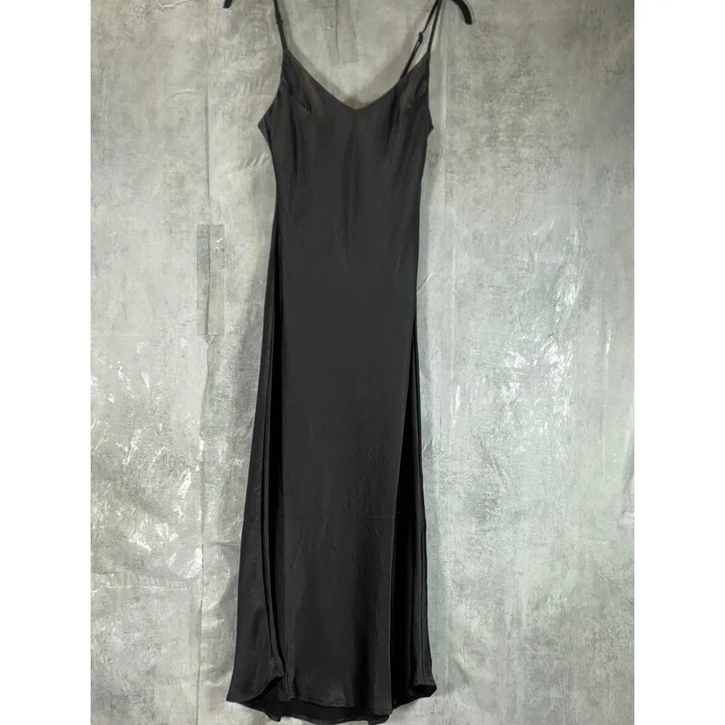 OAK   FORT Women’s Black Solid V-Neck Adjustable Strap Midi Slip Dress SZ XS